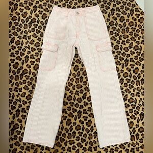 ZARA Striped Pink Cargo Denim Pants